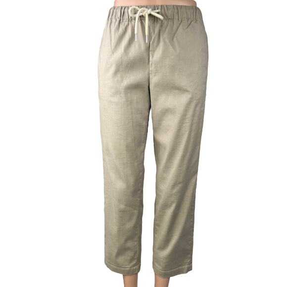 Aritzia Babaton Khaki Linen Drawstring Pull On Straight Ankle Trouser Pants XXS - Picture 1 of 5